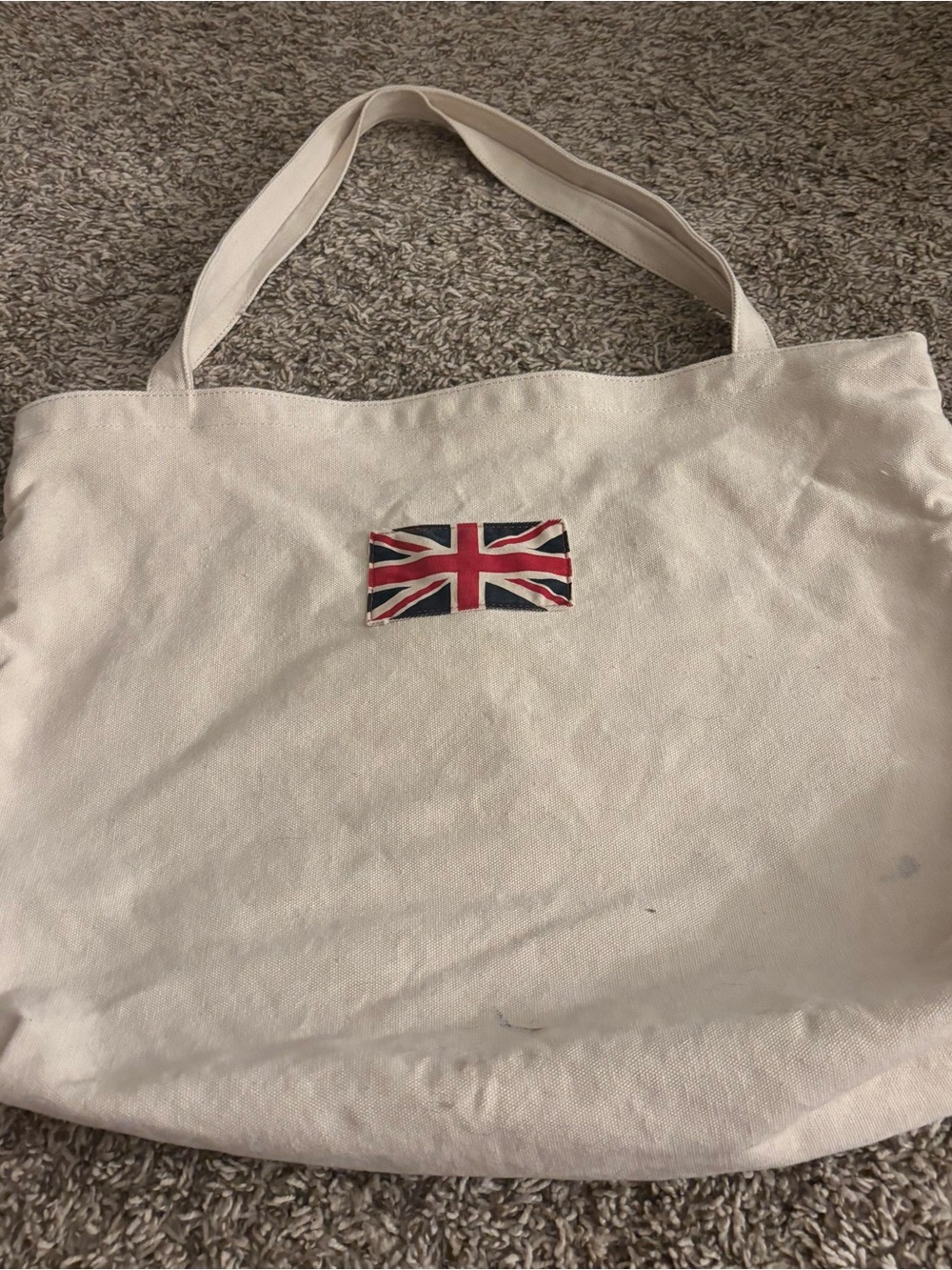 Brandy Melville Cream Canvas Tote with Union Jack Patch britsh flag canvas